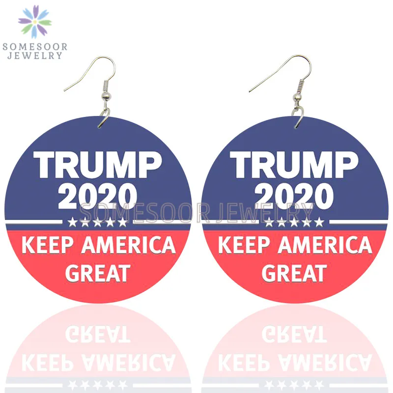 SOMESOOR Vote Trump 2020 деревянные серьги подвески с принтом американского лидера подарки