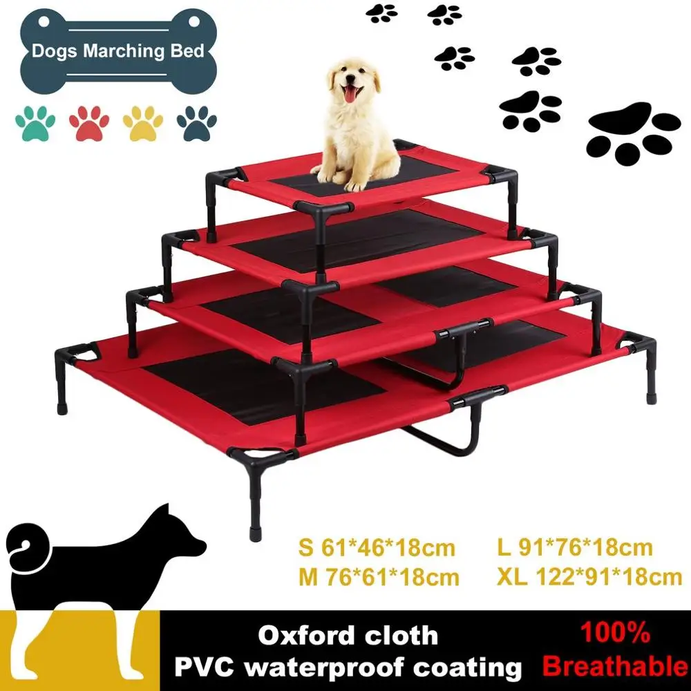 cheap Newest Assembled Breathable Steel Tube Frame Pets Cats #039; Dogs Marching Bed Folding Portable Jumping Bed Trampoline Red