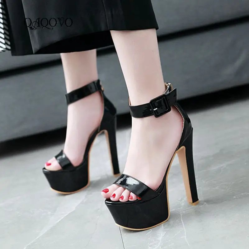 

2019 Sexy 16cm Super High Heels Women Platform Shoes Summer Zipper Gladiator Sandals Open Toe Square High Heels Party Shoes