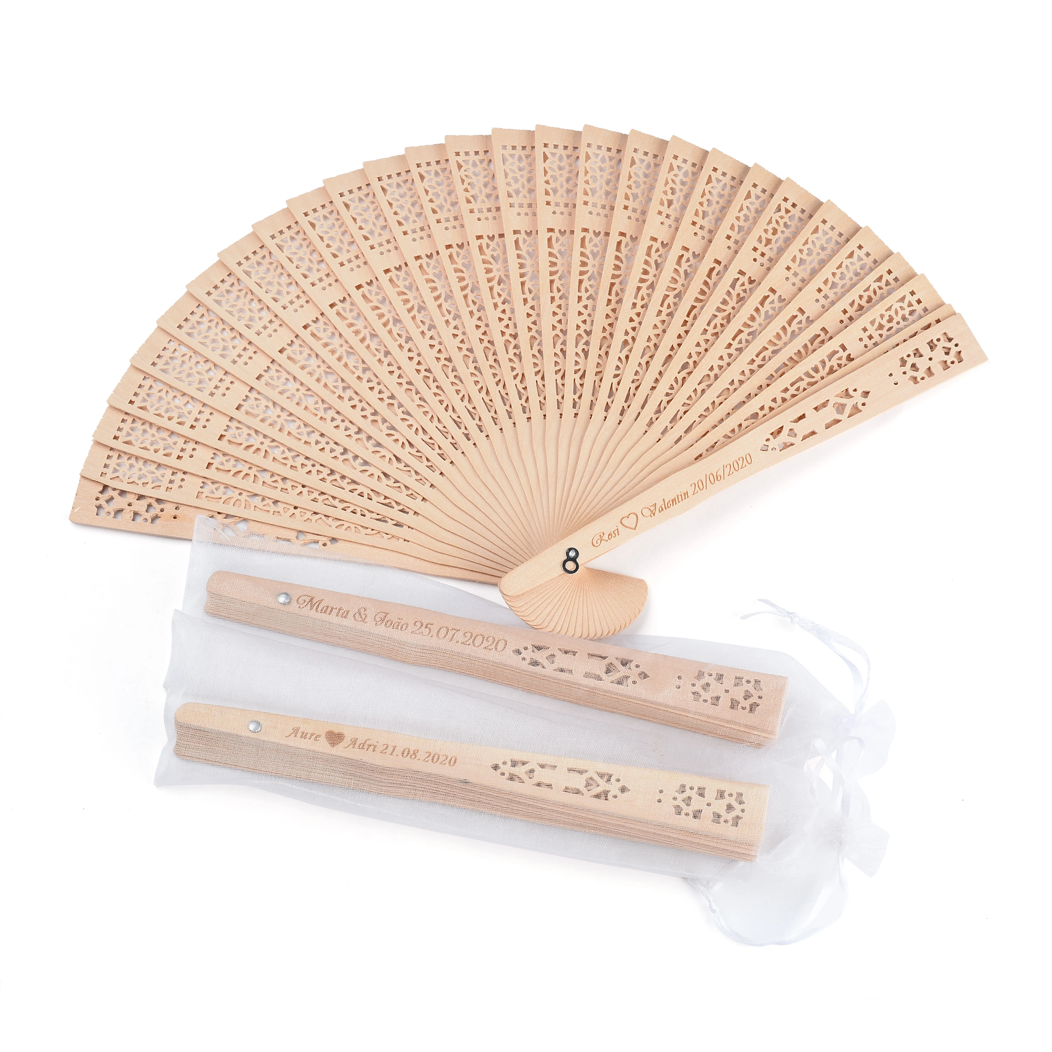 50pcs Personalized Engraved Wood Folding Hand Fan Wedding Personality Fans Birthday Customized