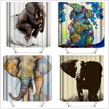 

3D Digital Printing Explosion-proof Colorful Waterproof Polyester Shower Curtain Creative Bathing Toilet elephant Shower Curtain