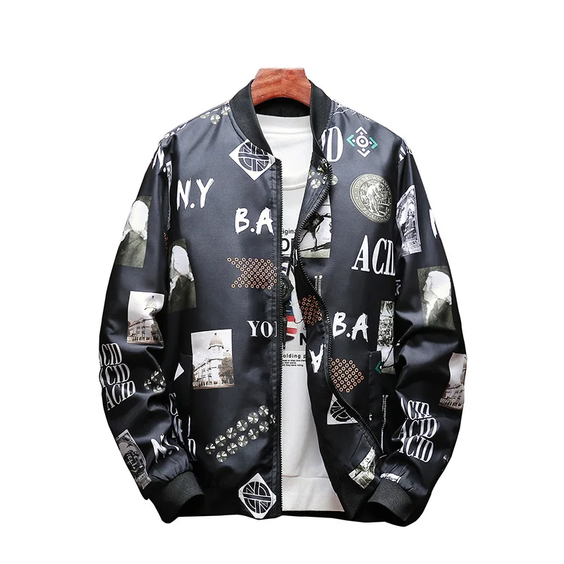 

2019 Autumn Winter Print Jackets Men Hip Hop Streetwear Men Casual Bomber Jacket Coat Homme Plus Size 5XL