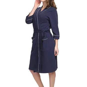 

Nightwear Cotton Blend Bath Loungewear Daily Kimono Home Solid Long Sleeve Women Robe Elegant Pocket With Belt Sleepwear