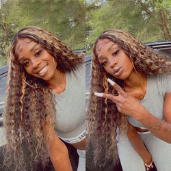 Highlight Wig Human Hair Transparent Lace Pre Plcuked Deep Wave Frontal Wig 13x4 Free Part Blonde Lace Front Wig For Women Remy