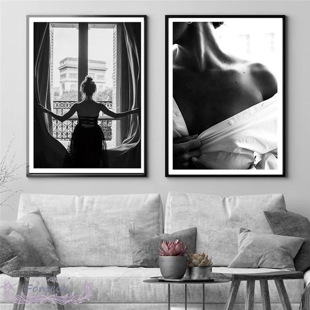 Moderne Nordic noir blanc fille poster toile peinture murale