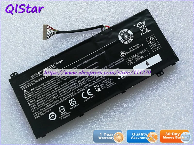 QISTAR 11,5 V 5360mAh подлинный AC17A8M Аккумулятор для ноутбука acer Spin 3 SP314-52-549T SP314-52-331FP ноутбук