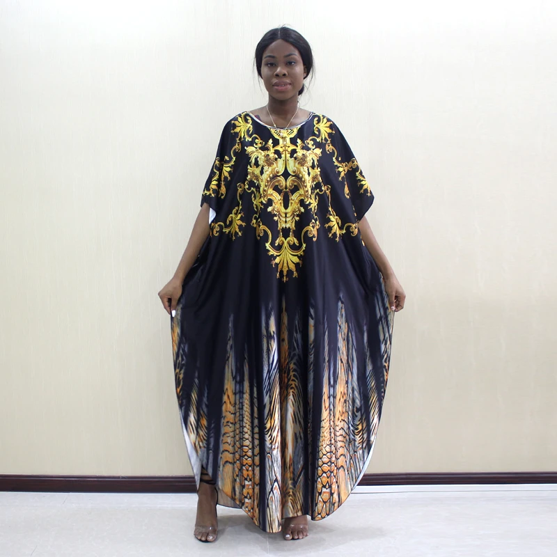 

Newest Arrivals African Fashion Design Gold Floral Animal Pattern Printed O-Neck Batwing Sleeve African Fashion Mama Dresses