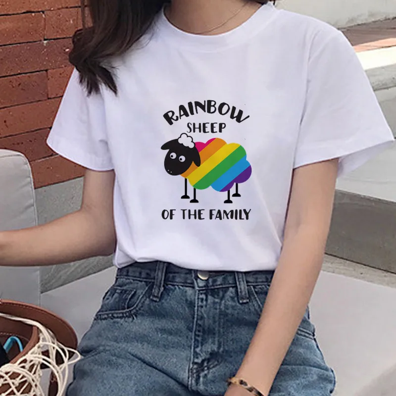 

Classic Rainbow Sheep Tshirt Men and Women Pride Lgbt Gay Lesbian Rainbow Prints Harajuku Casual T Shirt Unisex Couple Clothes