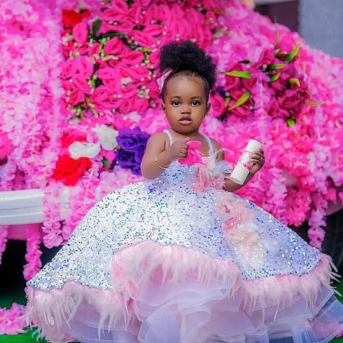 

Sparkly Sequined Baby Girls Dresses Long Ball Gown Puffy Flower Girls Dresses Kids Pageant Gown Infant Girls Birthday Dress