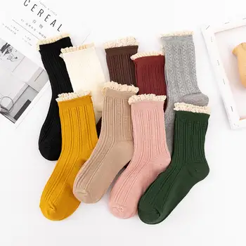 

5 Pair/Set Women's Socks Rainbow Stripes Solid Color Fashion Casual Lace Tide Socks High Quality Cotton Women's Dress Socks