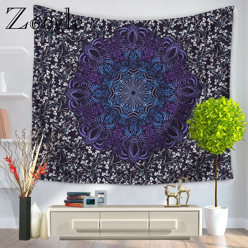 Zeegle Mandala Pattern Polyester Tapestry Indian Wall Hanging Carpet Throw Yoga Mat for Home Bedroom Decoration