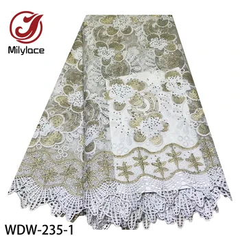 

Hot Sale Nigerian Laces Fabrics High Quality African Milk Silk Lace Fabric Wedding French Net Lace Fabrica 5 Yards WDW-235