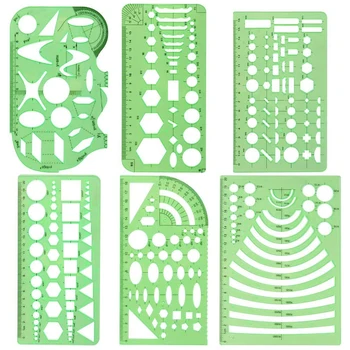 

ALLOYSEED 6pcs Plastic Geometry Drawing Template Ruler Stencil Office Stationery Drafting Supplies Measuring Tool