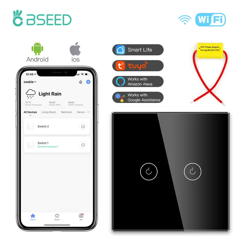 Bseed-Interruptor táctil para luz, 1 Banda, 1 vía, estándar de la UE, 300W,  negro, blanco, dorado, con Panel de cristal - Historial de precios y  revisión, Vendedor de AliExpress - Bseed Store