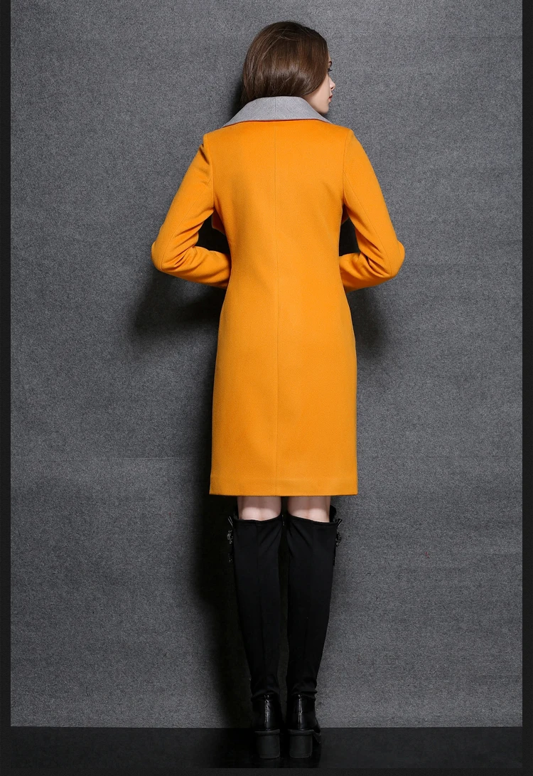 2018 осеннее зимнее корейское женское двубортное шерстяное пальто желтого, красного, серого цвета, Женское пальто, женское тонкое шерстяное