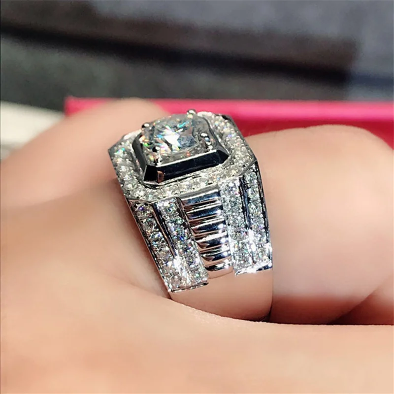 Classic Business Style Silver Color Crystal Men's Rings Fashion Party Wedding Engagement Male Ring Jewelry Hand Accessories silver ring wedding rings finger rings jewelry rings ring jewelry