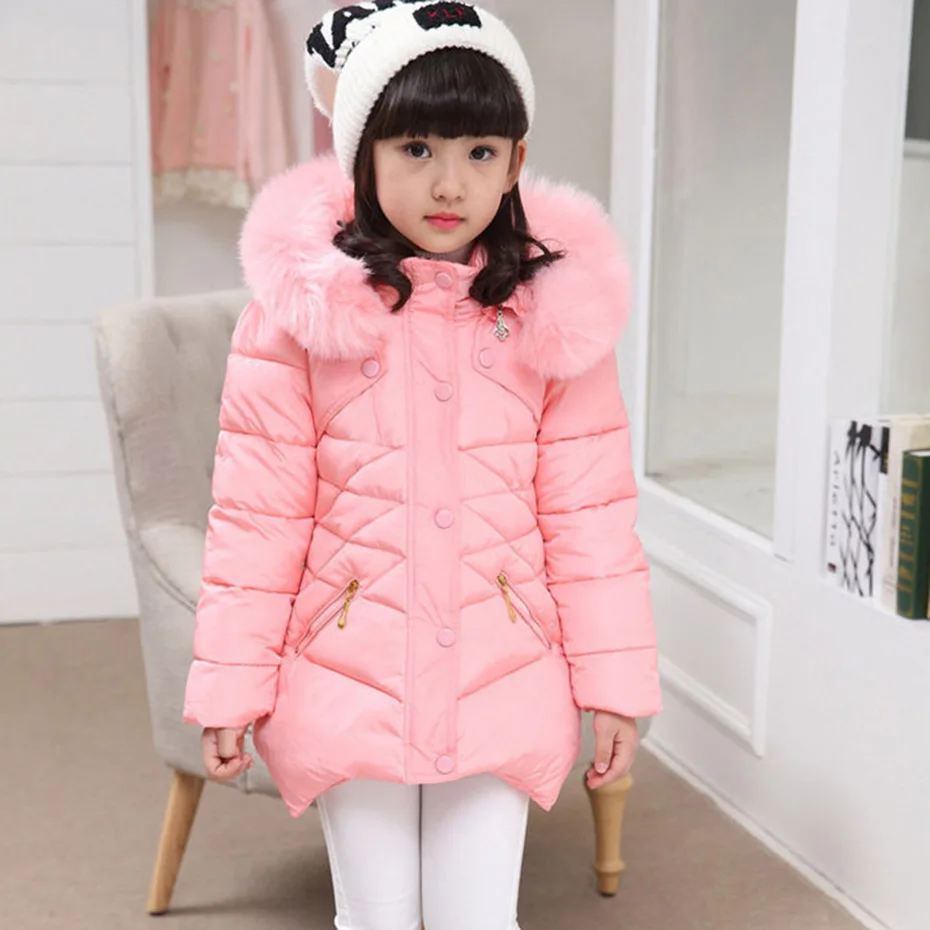Теплая пуховая куртка для девочек Длинная зимняя парка с меховым капюшоном