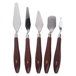 5pcs Stainless Steel Oil Painting Spatula Set with Wooden Handle (Reddish Brown)