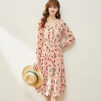 

BGW HT32519 Sexy V Neck A Line Floral Print Pink Cocktail Dresses Long Sleeves Button Close Vestiti Per Matrimonio 2020