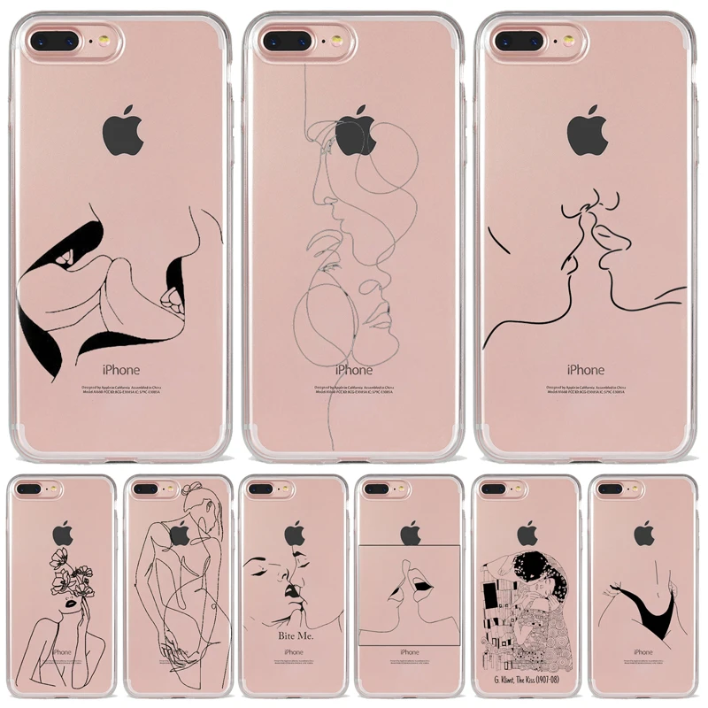 Funny Abstract Sexy Art Lines Love Kiss Phone Cases Cartoon Women Cover For iphone 12 13 6 7 8 Plus XR X XS MAX 11 11Pro Coque | Мобильные