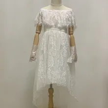 Г. Новое Стильное платье для девочек с высокой талией белое кружевное платье принцессы с открытыми плечами для свадебной вечеринки, детская одежда E17126
