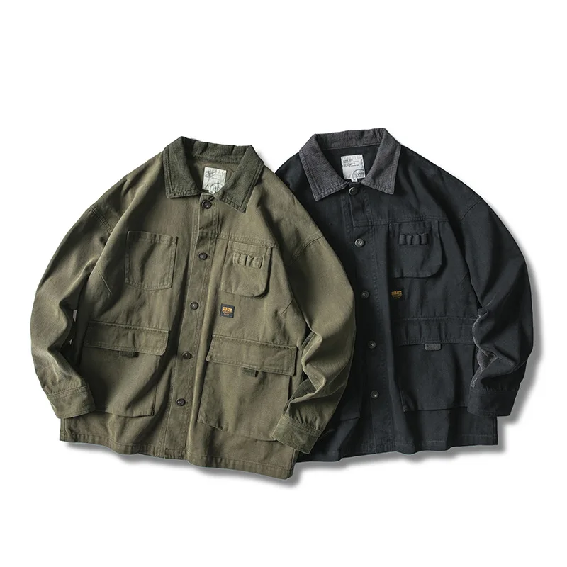 

City Where the Product Japanese-style Origional Corduroy Collar Contrast Color Tooling Jacket Multi-pockets Popular Brand Men'S
