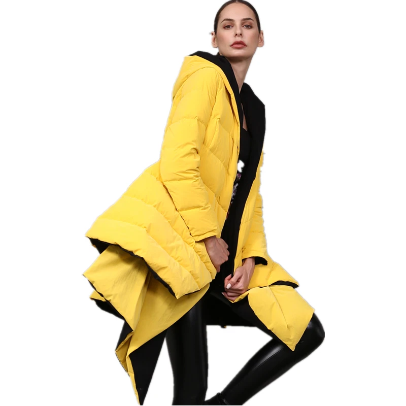 Yellow YMOJNV Зимняя парка, дизайн, модное женское Яркое пальто, утепленное двухстороннее пальто с капюшоном, пуховик для женщин - Цвет: Yellow