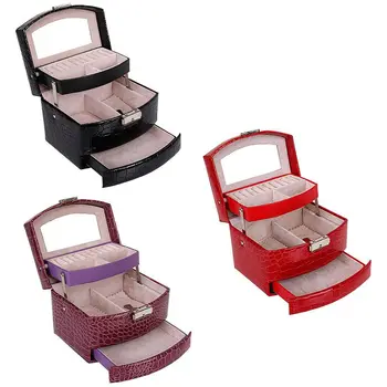 

Automatic Leather Jewelry Box Three-layer Storage Box For Women Earring Ring Cosmetic Organizer Casket For Decorations
