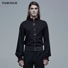 Punk Rave Gothic Eenvoudige Mannen Zwart Shirt Met Ketting, WY1345BR Goth Rock Party Kleding