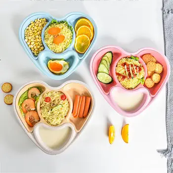 

Heart-shaped Baby Feeding Bowl Drain Dinner Dish Food Plate Infant Children Care 3D Heart-shaped and Double-layer Design
