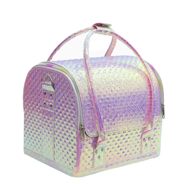 

Laser PU Women Professional Makeup Organizer Storage Case Large Capacity Cosmetic Bag Multilayer Tool Box Bolso Mujer Suitcase