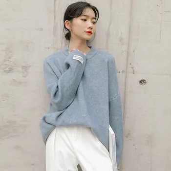 

Winter Sweater Women New Autumn and Winter Sweater Women's Loose-Fit Sweater Crew Neck Long Sleeves Solid Color