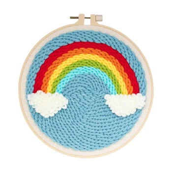 

DIY Rainbow Pattern with Embroidery Tool Needlework Set Bag with Embroidery Needle Beginner Wall Artist Home Decoration