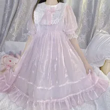 Модная одежда Kawaii для девочек, розовое платье в стиле Лолиты, милое платье принцессы, Готическая, японская одежда Loli, летнее платье феи BL4325