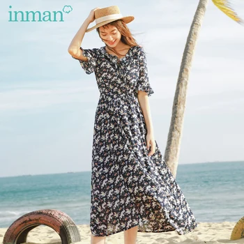 

INMAN 2020 New Arrival Falbala Lace-up Nipped Waist Vintage Shivering Elegant Dress