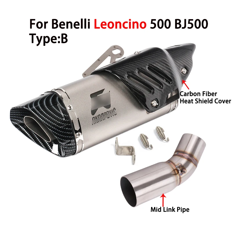 Слипоны для Benelli Leoncino 500 BJ500 мотоцикл Yoshimura выхлоп Escape Модифицированная средняя труба из углеродного волокна глушитель - Цвет: Type B