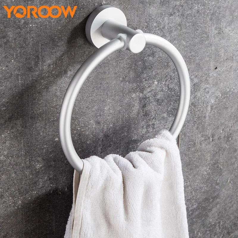 

White Towel Holder Ring Towel Holder Home Use Accessories Hook Aluminium Bathroom Nordic Wall Hanger Black Nickel Ring AKK0021
