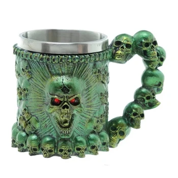 

Creative Skull Monster Resin Stainless Steel Beer Mug 350ml Coffee Mug Personality Tankard Pub Bar Halloween Decor Gift Dropship