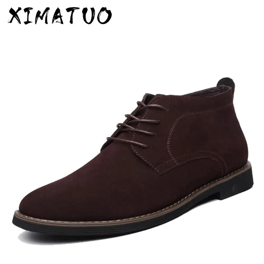 Plus Size 38-45 Men Boots Solid Casual Leather Autumn Winter Ankle NPEZKGC Brand Male Suede Shoes | Обувь