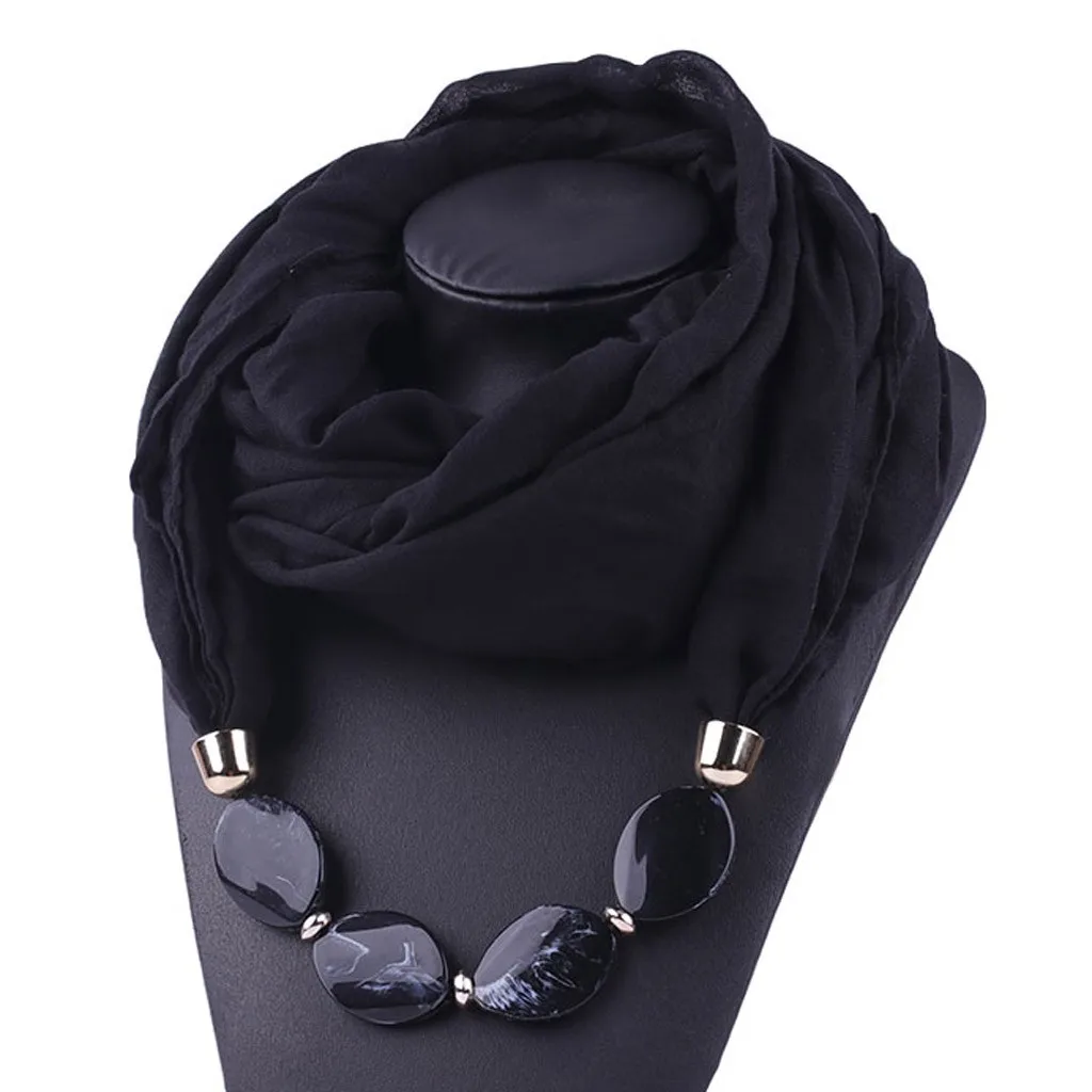 Однотонные Бохо шарфы с ожерельем ювелирные изделия шарф головной платок шарфы женские аксессуары платок мусульманский хиджаб магазины