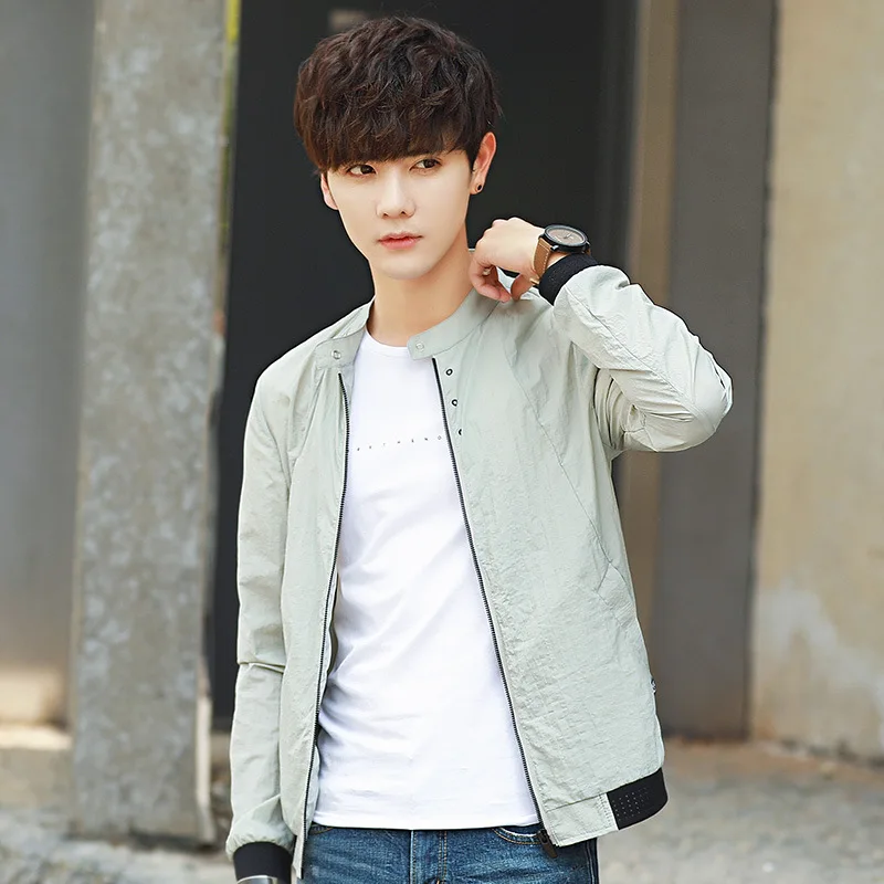 Новая стильная мужская одежда для защиты от солнца приталенная однотонная куртка в Корейском стиле с длинными рукавами верхняя одежда для подростков с защитой от ультрафиолета