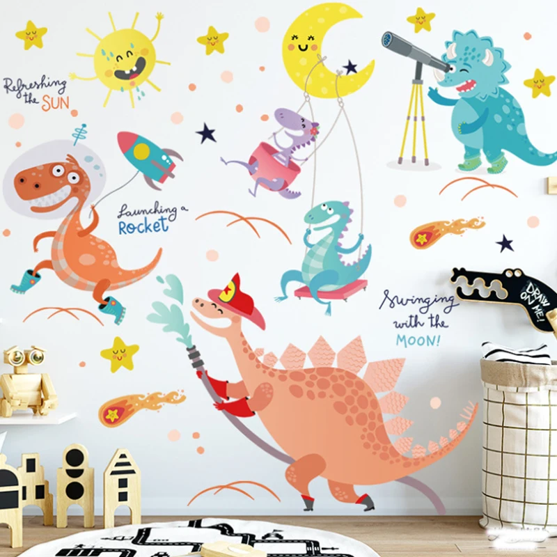 Dinosaur Kids Room Decoration Wall Sticker Cartoon Animal Girl Boy Bed Decor Aesthetic Wallpaper Decals Art | Дом и сад