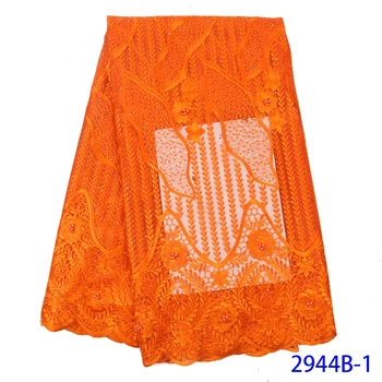 

Embroidered French Tulle Mesh Lace Fabric with Beads Orange Color African Fabrics for Bridal Materials Nigerian Fabric APW2944B