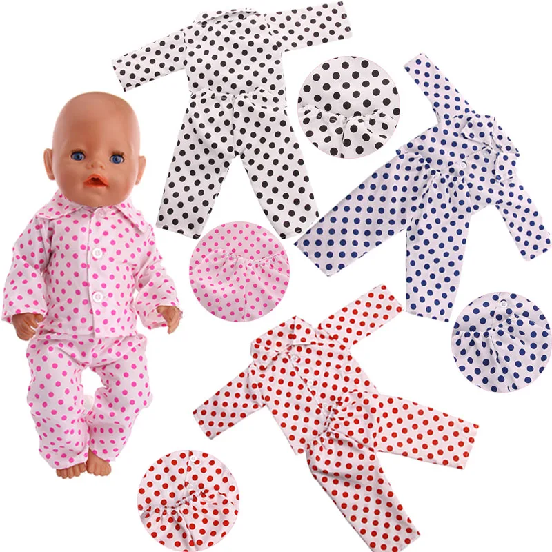 Doll clothing polka dot girl pajamas for 18-inch American dolls and 43cm baby doll clothes accessories, children's best gifts