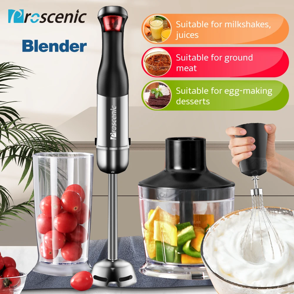 

Proscenic Hand Blender Stick Powerful Immersion Portable Blender 4 in 1 set for Kitchen Whisk Beaker Juicer Mixer Smoothie Baby
