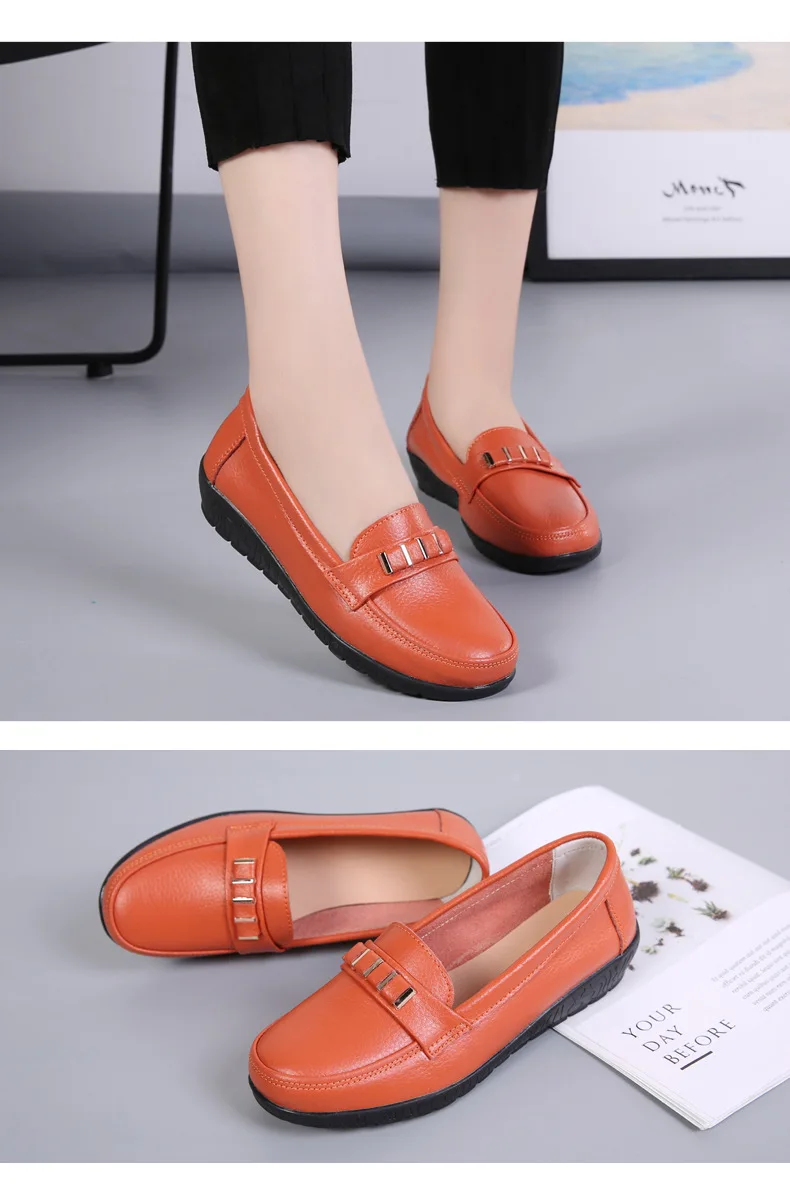Women shoes genuine leather loafers non-slip solid color casual shoes ladies 2022 new fashion flats woman shoes zapatos de mujer