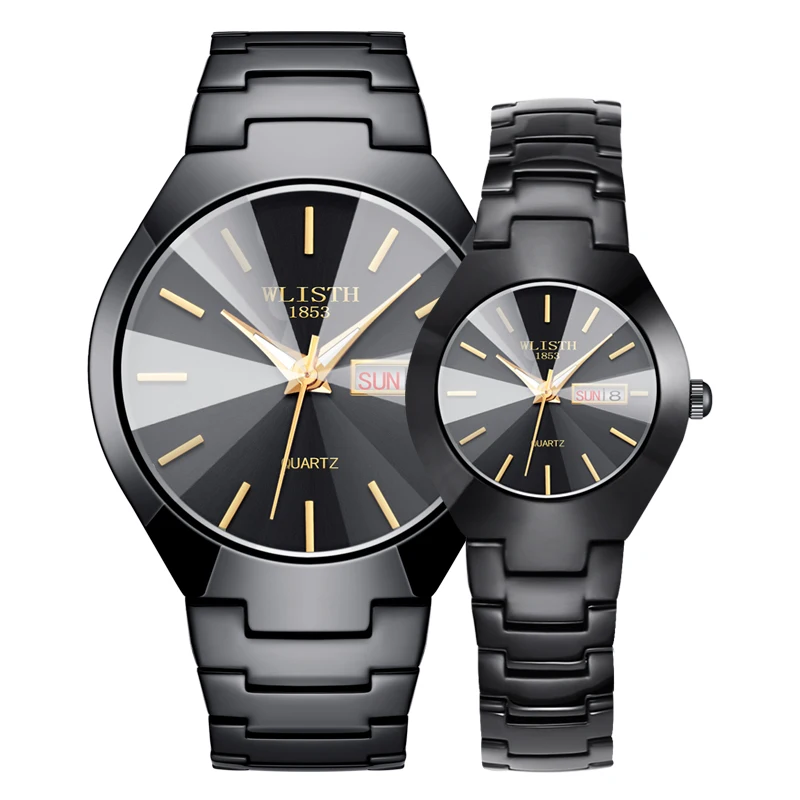 

Couple Watches for Lovers Quartz Wristwatch Fashion Business Men Watch for Lady Watches Tungsten Steel Black Pair Hour watch