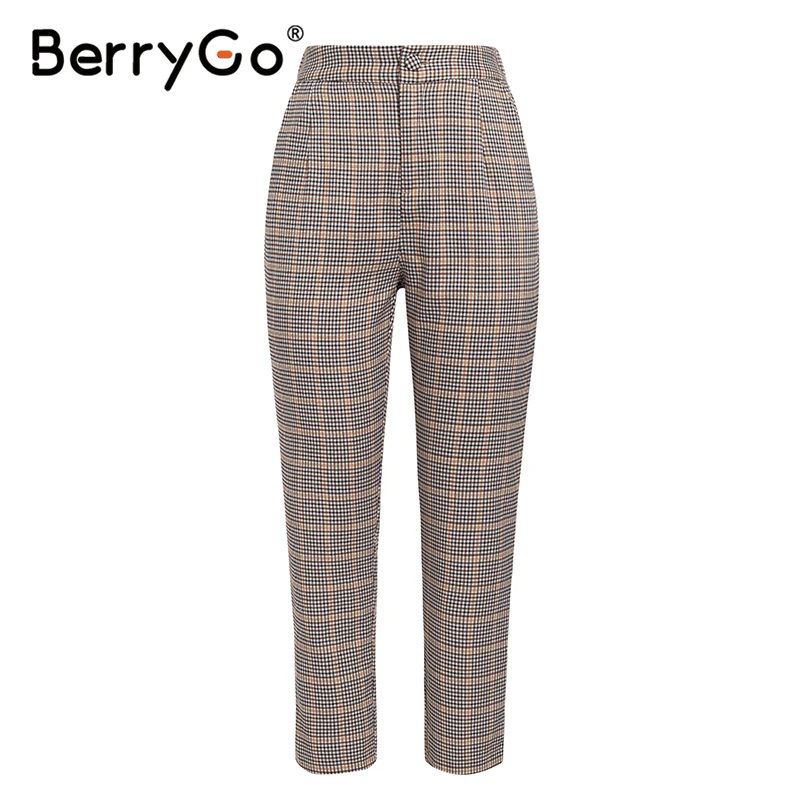 only pants BerryGo женский деловой костюм клетчатые брючные костюмы женские офисные дамские двубортные дамские костюмы весенние двухсекционные блейзеры костюм набор - Цвет: only pants