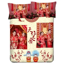 Свадебное фото Diy на заказ Свадебный комплект из четырех предметов для кровати красное все хлопок свадебное постельное белье из саржи матовое постельное белье простыня наволочка