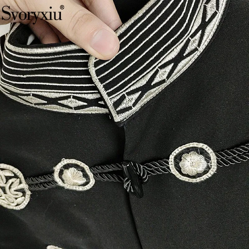 Svoryxiu зима подиумная дизайнерская женская короткая куртка стоячий воротник длинный рукав тонкая вышивка винтажное короткое пальто
